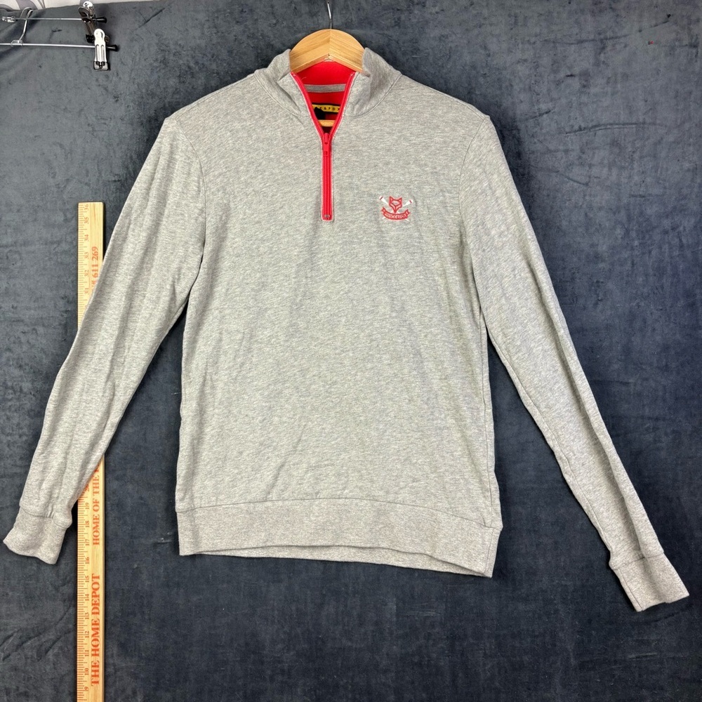 Prince & Fox Gray and Red Zip Up Sweater Fitted Design